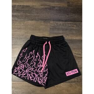 Kill Crew Medium Muay Thai Flame Shorts Mid Thigh Cut Pink Flame